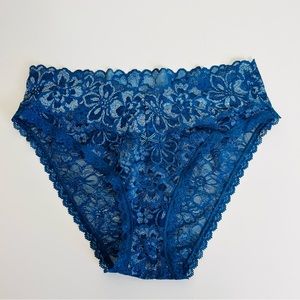 NWT Victoria’s Secret Blue Shimmer Floral Lacie High Leg Cheeky Underwear
